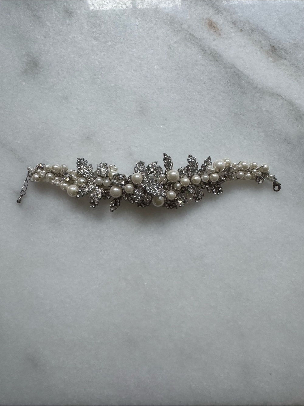 Pearl and Crystal Bridal Bracelet - Silver Tones